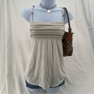Y2K American Eagle Boho Smocked Babydoll Cami Top